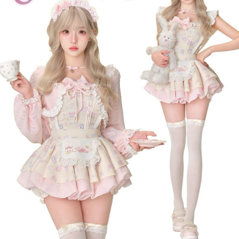Crop Top Crochet - Japon Tatlı Lolita Tarzı 3 Parça