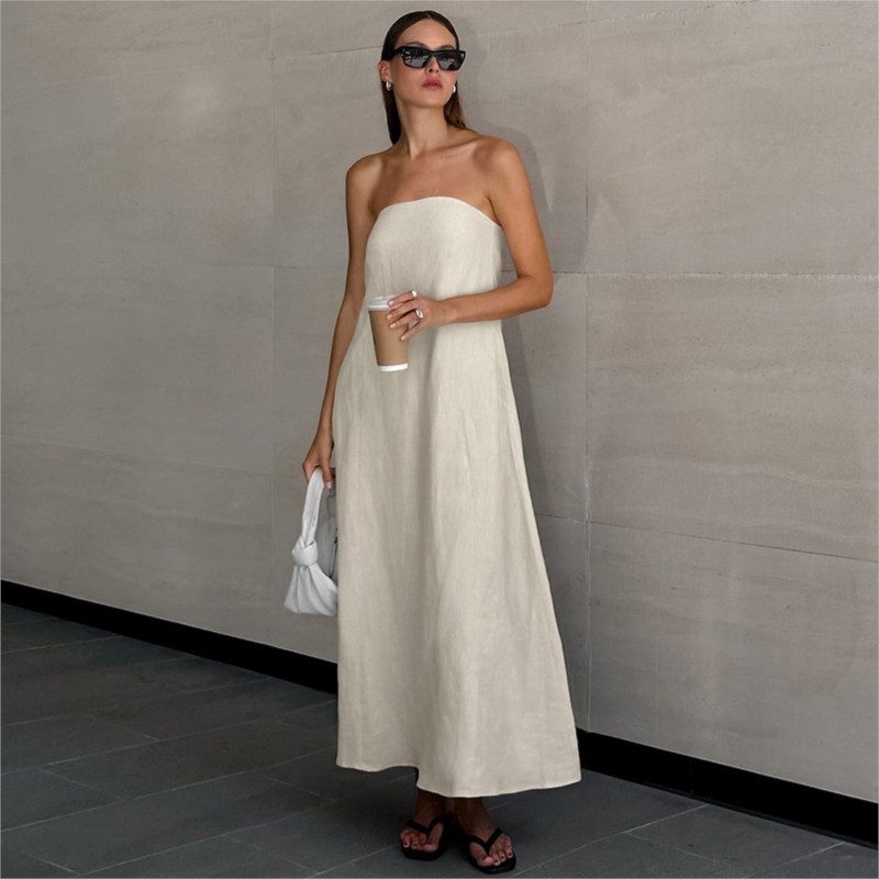 Linen Dress Wrap - Moda Zarif Basit Tasarım Straplez Pamuk