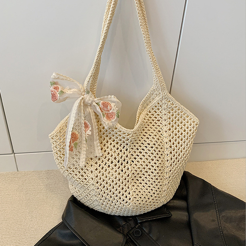 Crochet Bag Raffia - Yazlık Dantel Fiyonklu Bez Çantalar Kadınlar