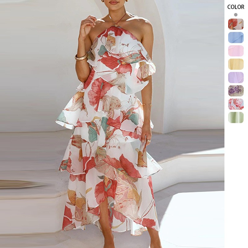 Maxi Dress Halter - Zarif Parti Maxi Elbise Şifon Düşük