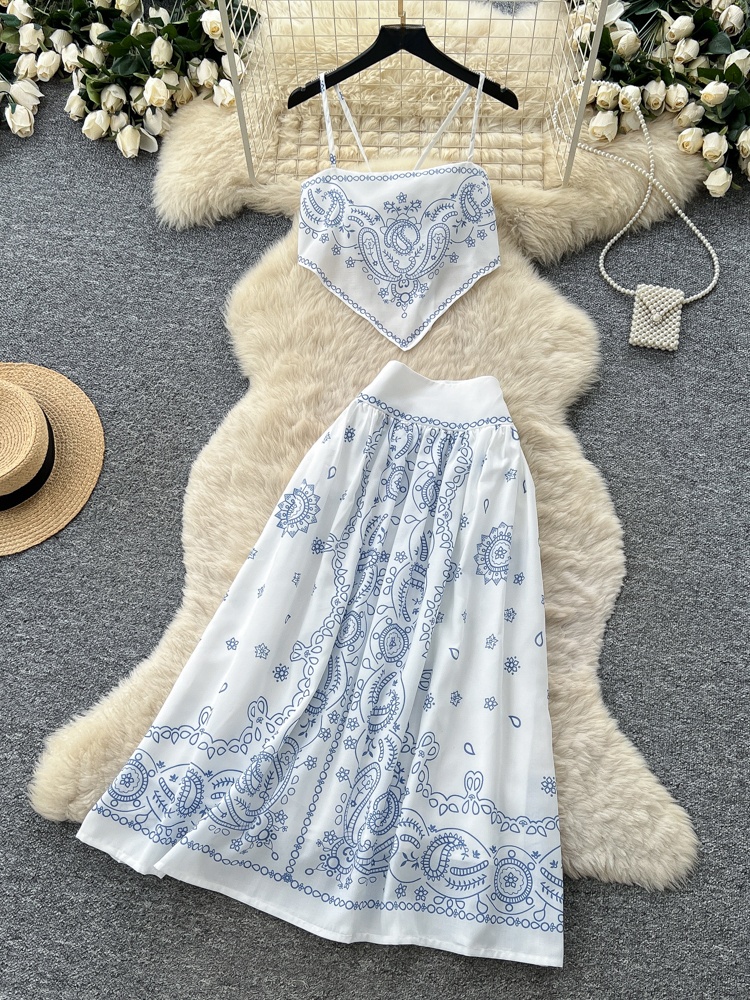 Maxi Dress Halter - Yazlık Çiçek İşlemeli İki Parçalı Takım
