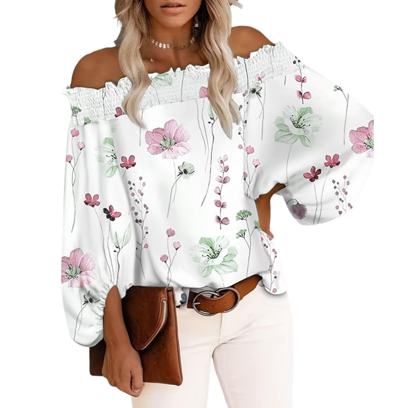 Blouse Off Shoulder - Artı Boyutu Yeni Kadın Rahat Çiçek