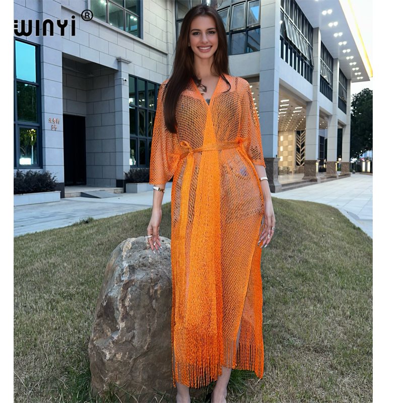 Cover Up Kaftan - WINYI hollow plaj kimono seksi elbise