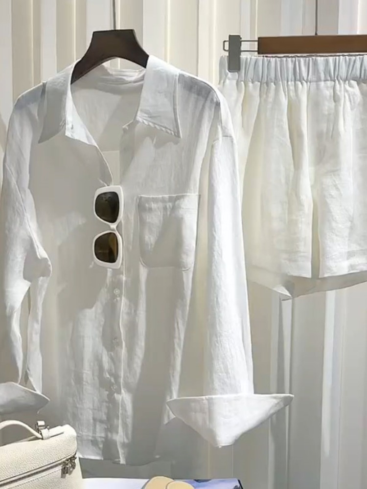 Linen Pant Wide - Yazlık Kadın Keten Gömlek Takımı, Bol
