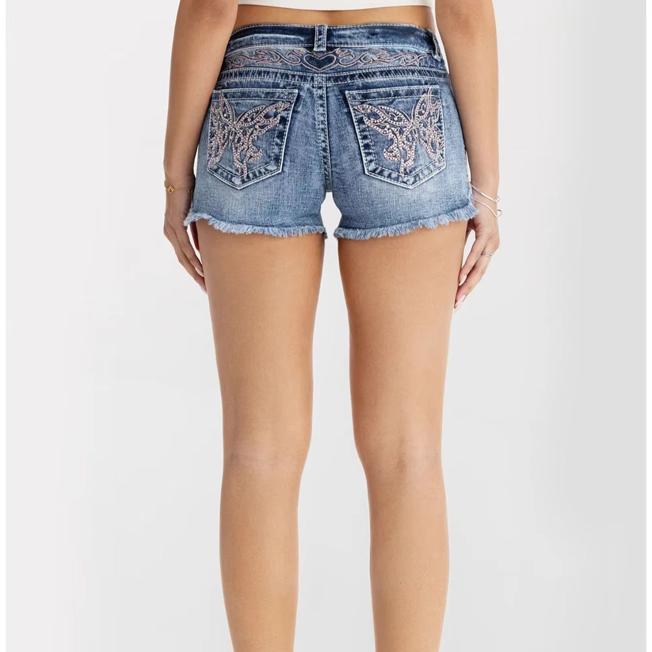 Shorts Denim Frayed - Kadın Giysileri Kelebek Taklidi Kot Şort