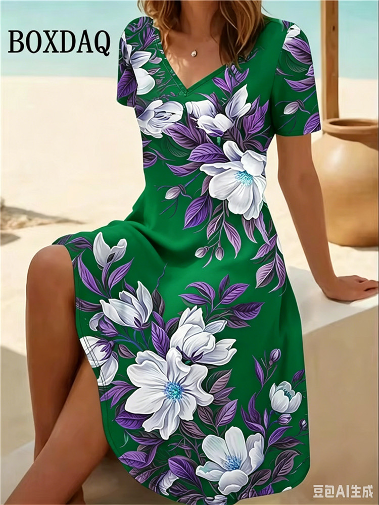 Romper Floral Print - 6XL Artı Boyutu Kadın Elbiseler Yaz