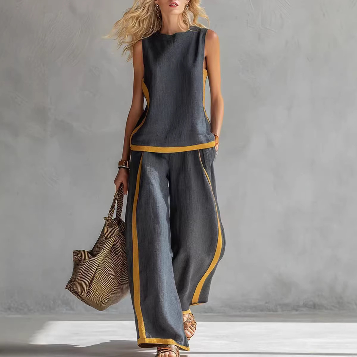 Linen Pant Wide - Kadınlar İçin Keten 2 Parça Takım