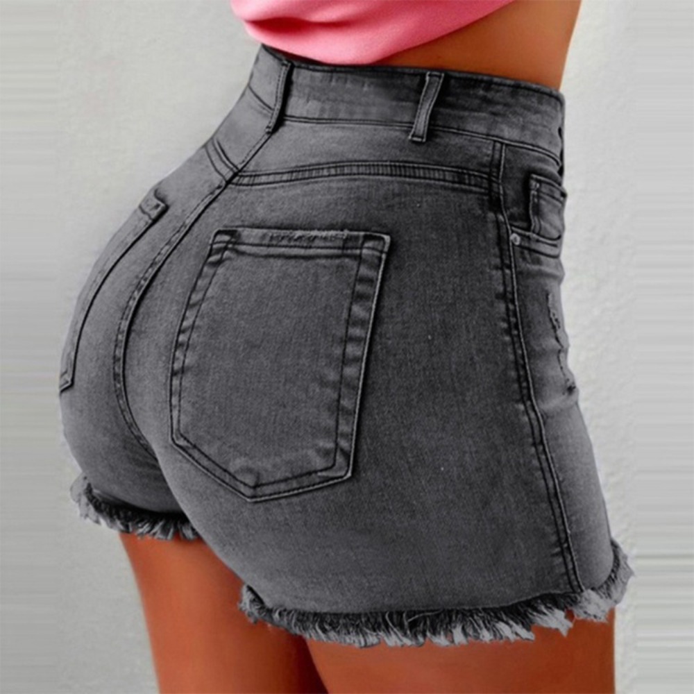 Shorts Denim Frayed - Kadın Yüksek Bel Kot Şort -