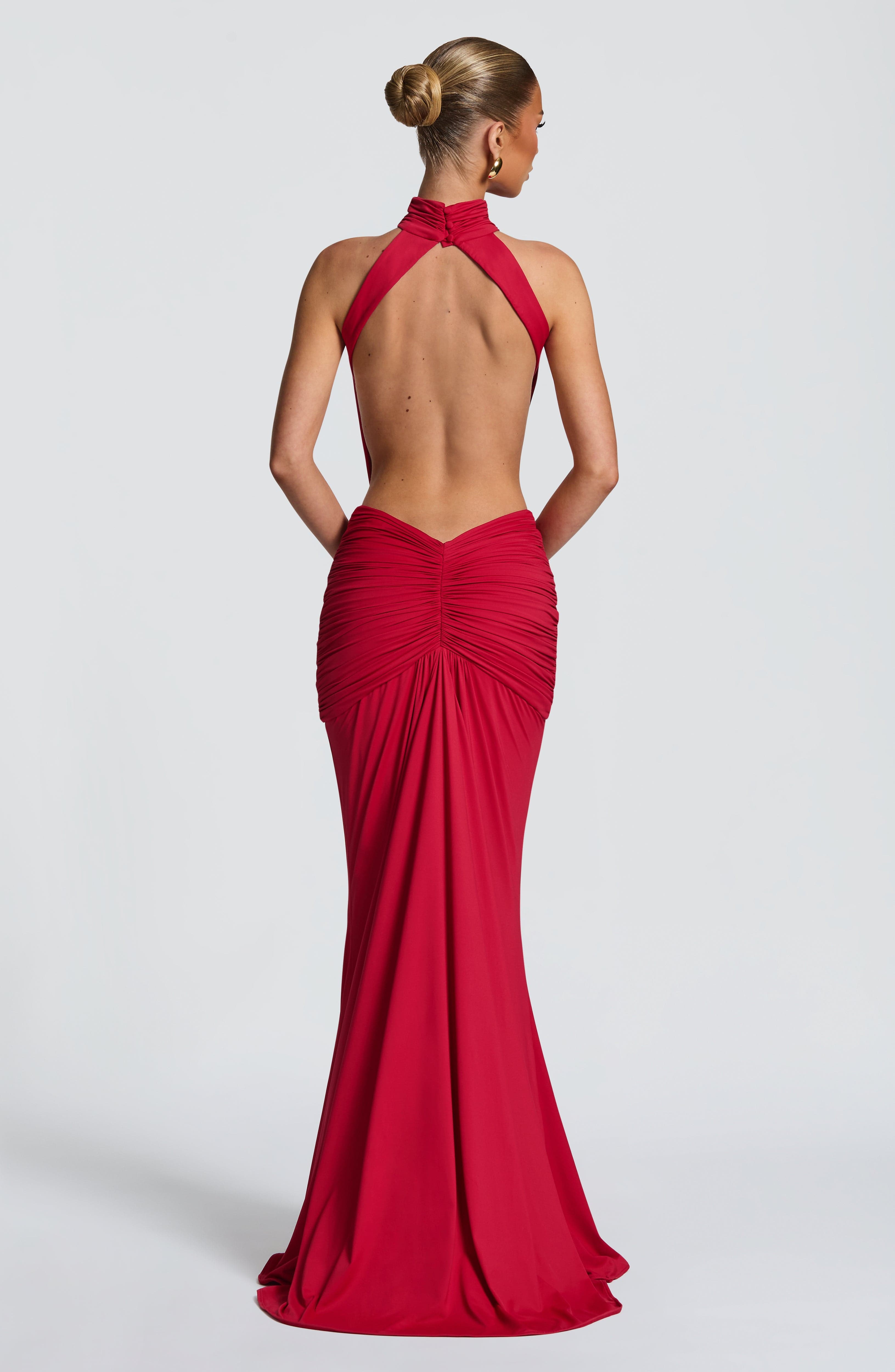 Maxi Dress Halter - Halter Yüksek Yaka Kesik Bel Sırtı