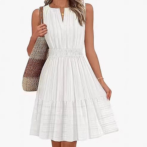 Linen Dress Wrap - İlkbahar Yaz Kadın Kolsuz Elbise V