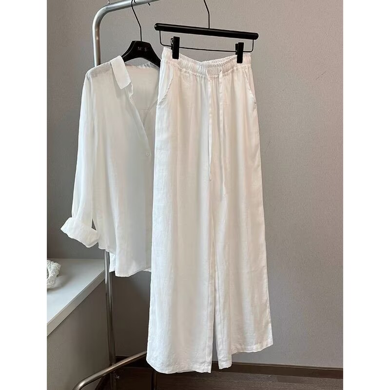 Linen Pant Wide - Kore beyaz pamuklu keten geniş bacak