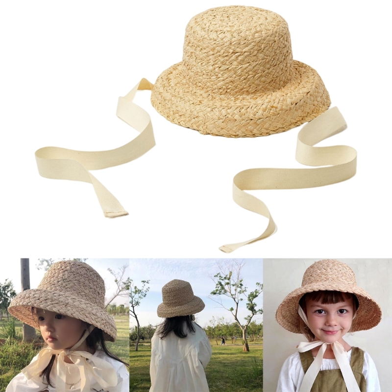 Hat Floppy Wide - Handwoven çocuklar hasır şapka kız disket