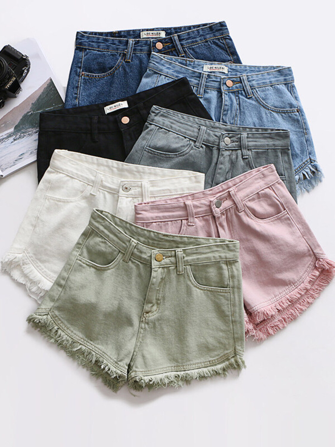 Shorts Denim Frayed - Kadın Yüksek Bel Kot Şort Vintage