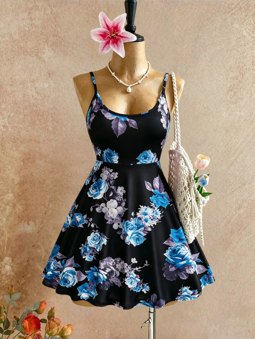 Romper Floral Print - Büyük Beden Kadınlar İçin Spagetti Askılı