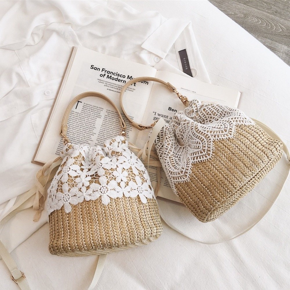 Tote Bag Beach - Vintage Dantel Hasır Omuz Çantası Bohem