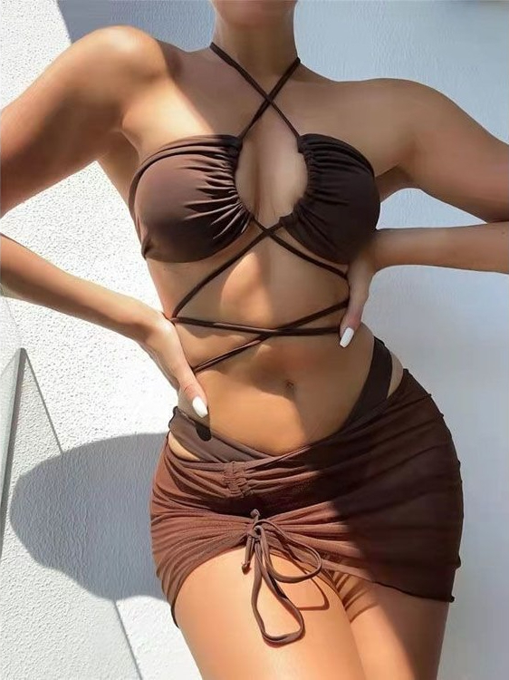 Swimsuit Bikini Ruched - Bayanlar Yüksek Bel Yarık Bikini 2026