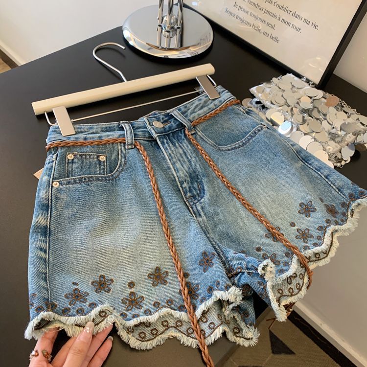 Shorts Denim Frayed - Nefes alabilen Vintage Denim Şort Kadın