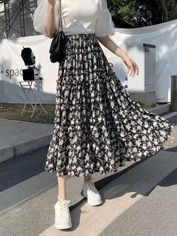 Midi Skirt Floral - Çiçek Desenli A-Line Midi Etek Büyük