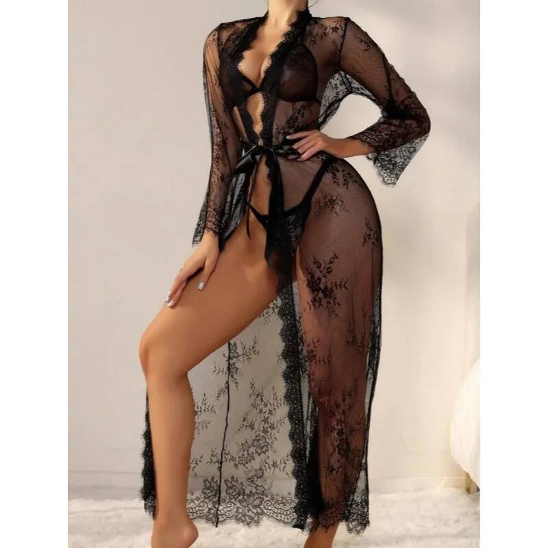 Kadınlar İçin Siyah Dantel Şef - Kimono Sheer Floral incelemesi ve fiyatı