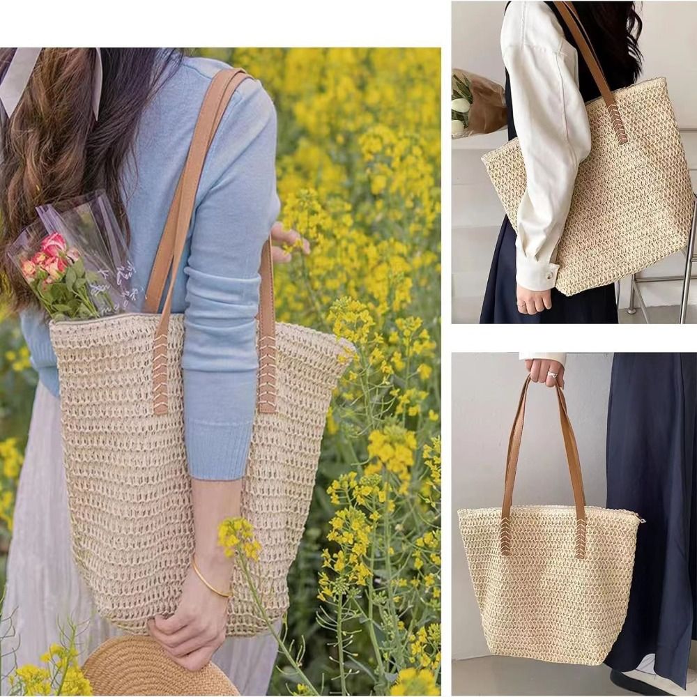 Moda Düz Renk Örgü Hasır Tote  - Tote Bag Beach incelemesi ve fiyatı