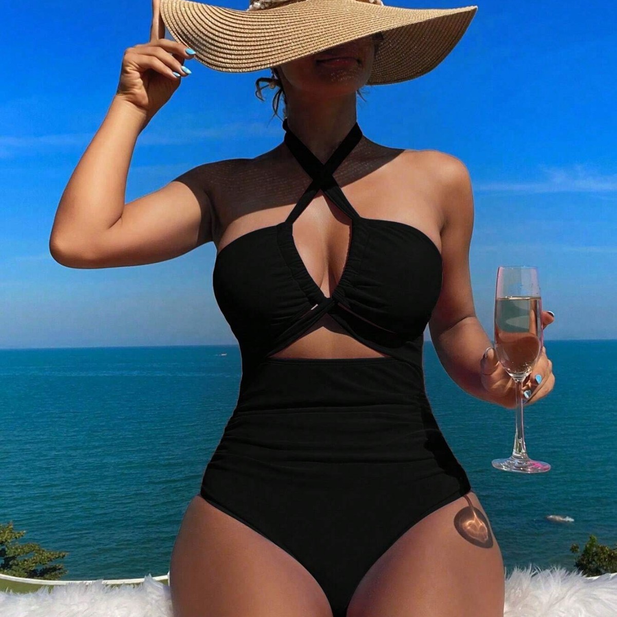 Kadın Mayo Halter Yaka Düz Ren - Swimsuit Bikini Ruched incelemesi ve fiyatı