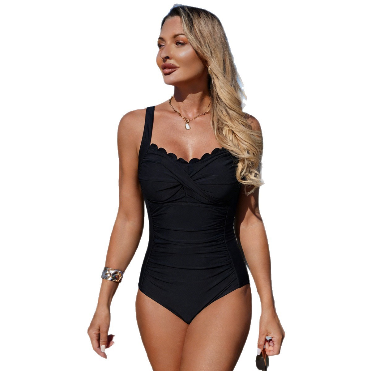 Siyah Mayo Taraklı Yaka Detayl - Swimsuit Bikini Ruched incelemesi ve fiyatı