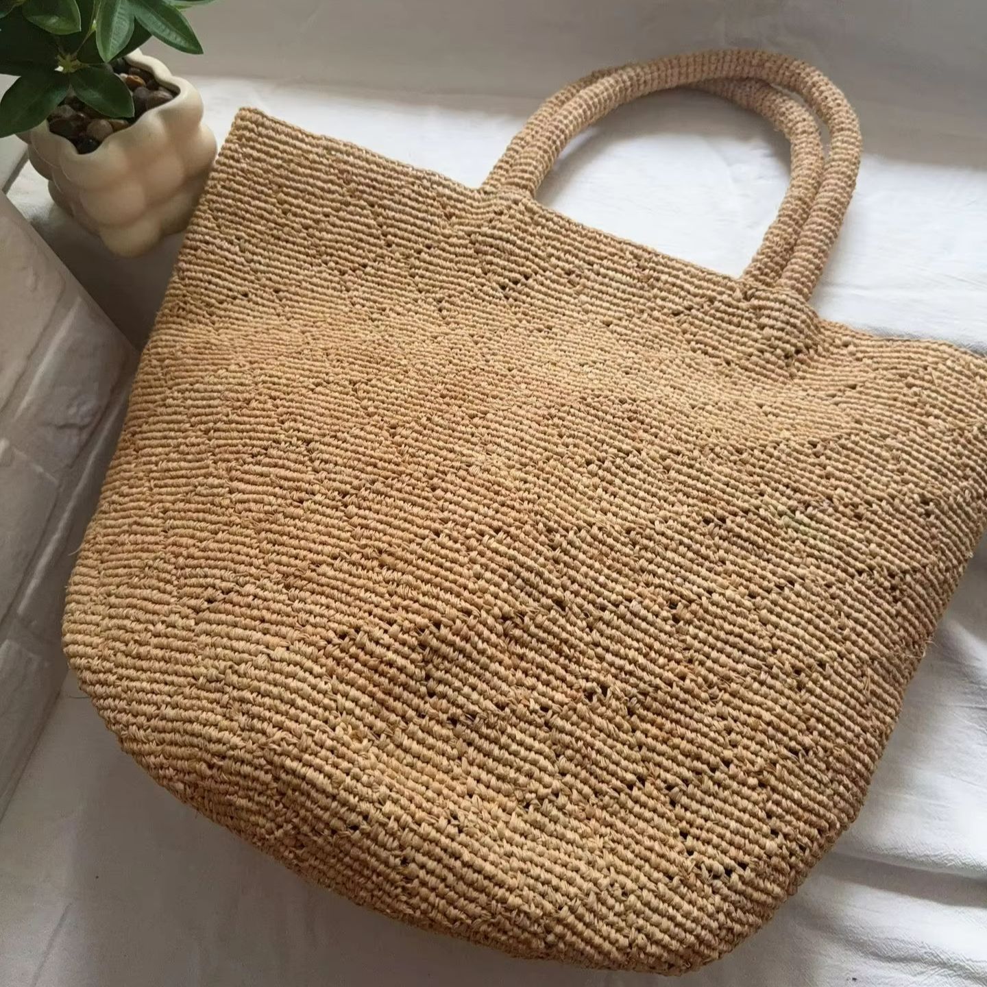 El Örgüsü Hasır Rafya Çanta Ka - Crochet Bag Raffia incelemesi ve fiyatı