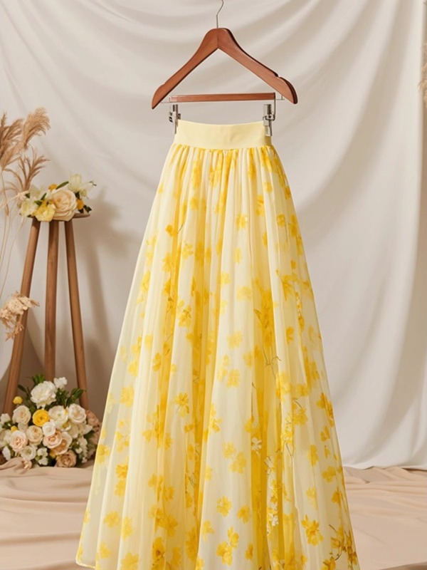 Yaz 2026 Yüksek Bel Sarı A Kes - Midi Skirt Floral incelemesi ve fiyatı