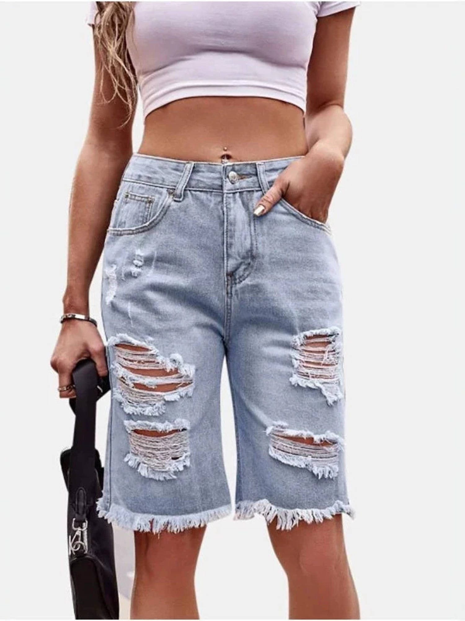 Kadın Yüksek Bel Yırtık Pamukl - Shorts Denim Frayed incelemesi ve fiyatı