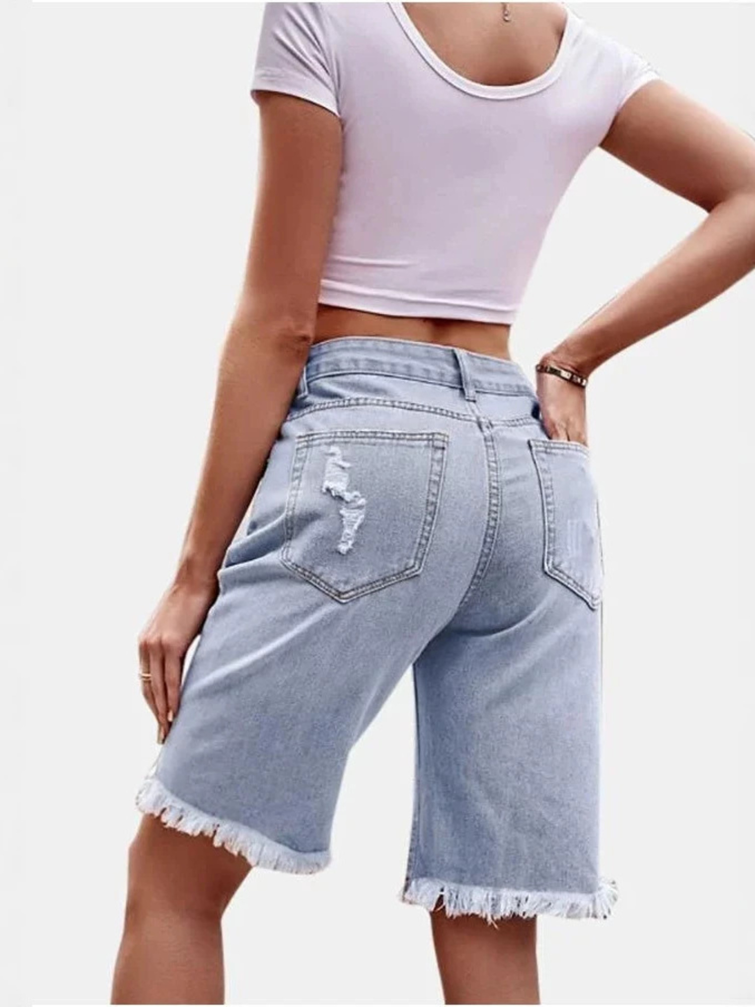 Kadın Yüksek Bel Yırtık Pamukl - Shorts Denim Frayed incelemesi ve fiyatı