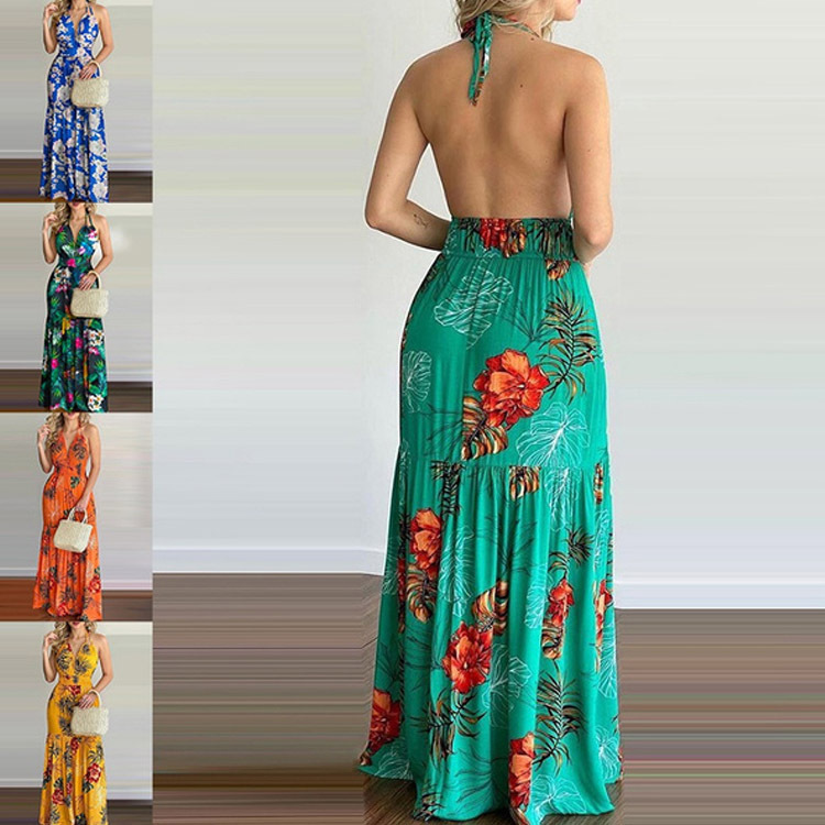 Çiçekli Maxi Elbise Uzun Sırtı - Maxi Dress Halter incelemesi ve fiyatı