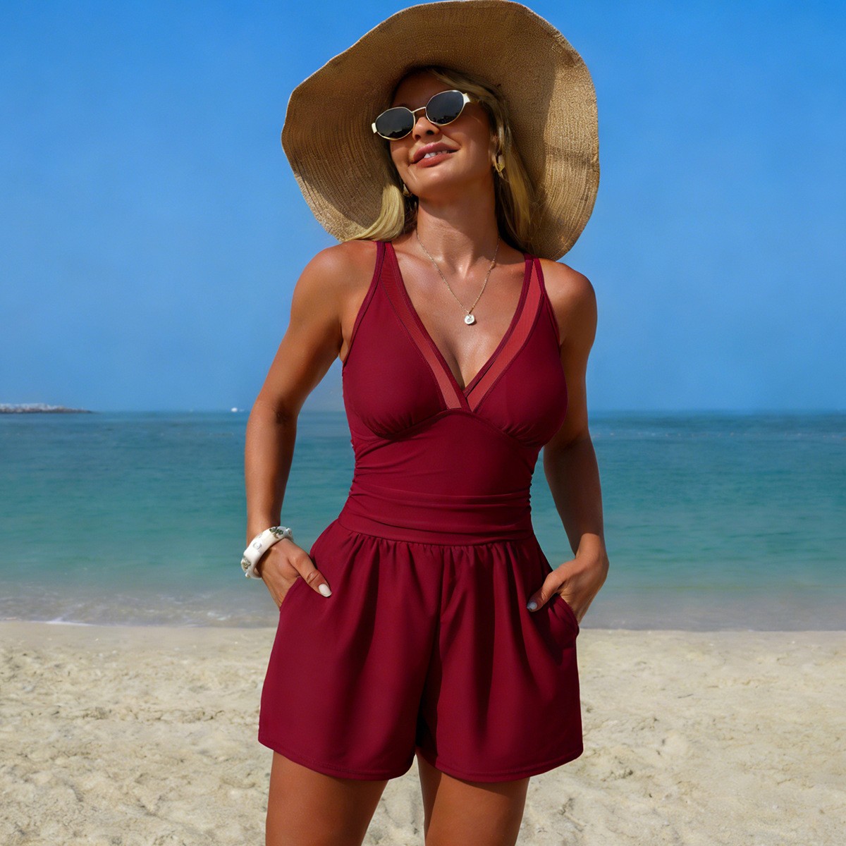 Siyah Düz Renk Kolsuz V Yaka M - Swimsuit Bikini Ruched incelemesi ve fiyatı