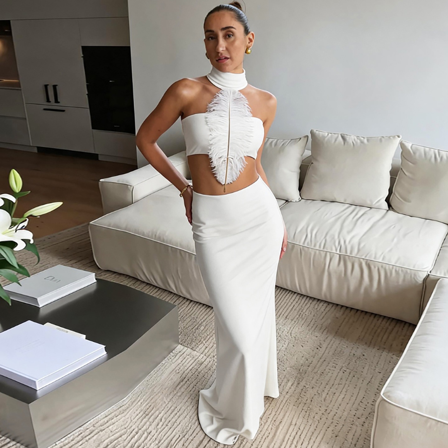 Kadınlar Beyaz Seksi İnce Bel  - Maxi Dress Halter incelemesi ve fiyatı