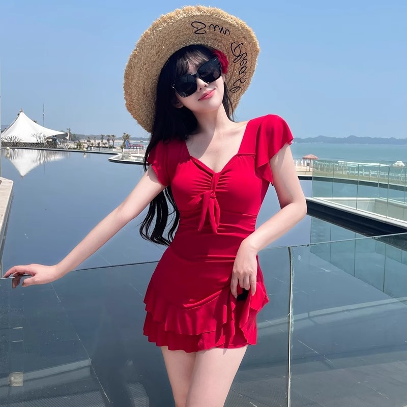 Kadın Kırmızı V Yaka Etekli Te - Swimsuit Bikini Ruched incelemesi ve fiyatı