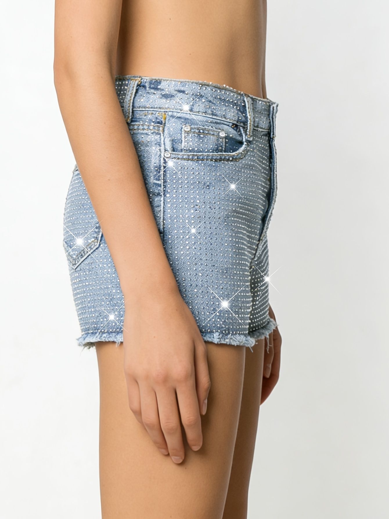 2026 Yeni Tamamen Mücevherli E - Shorts Denim Frayed incelemesi ve fiyatı