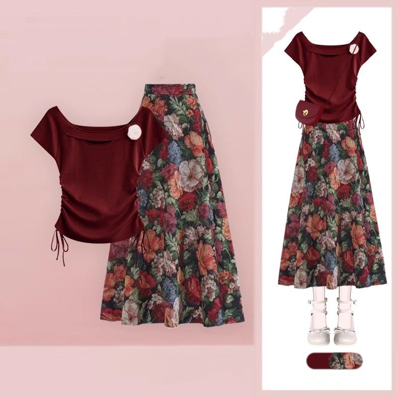 Kadın Şanslı Şarap Kırmızı T-S - Midi Skirt Floral incelemesi ve fiyatı