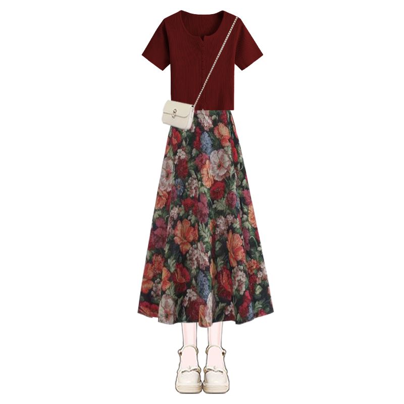 Kadın Şanslı Şarap Kırmızı T-S - Midi Skirt Floral incelemesi ve fiyatı