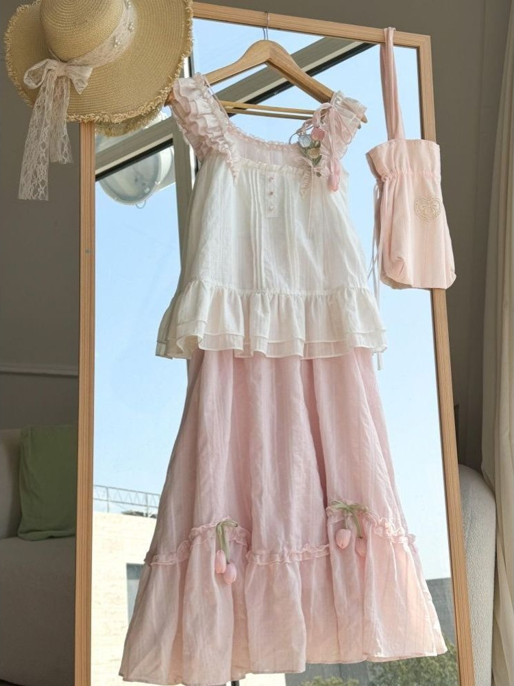 Tatlı Kawaii Fırfır Trim Lale  - Midi Skirt Floral incelemesi ve fiyatı