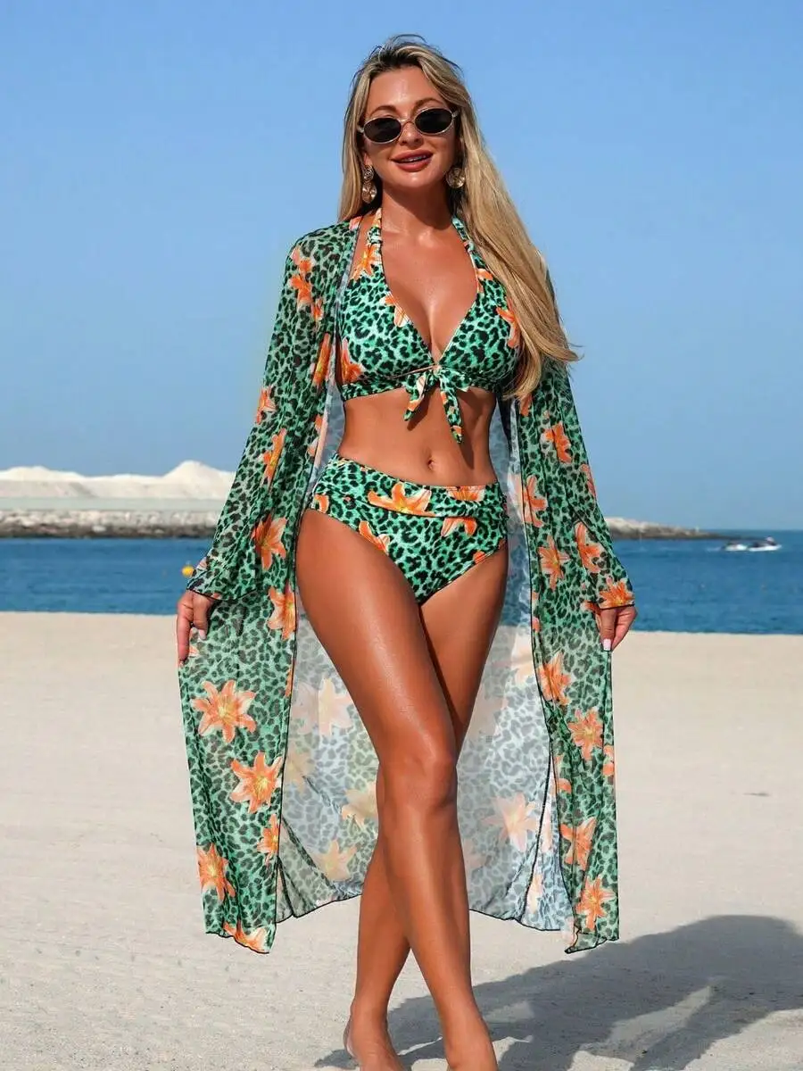 Kadın 3 Parça Leopar Çiçek Des - Kimono Sheer Floral incelemesi ve fiyatı