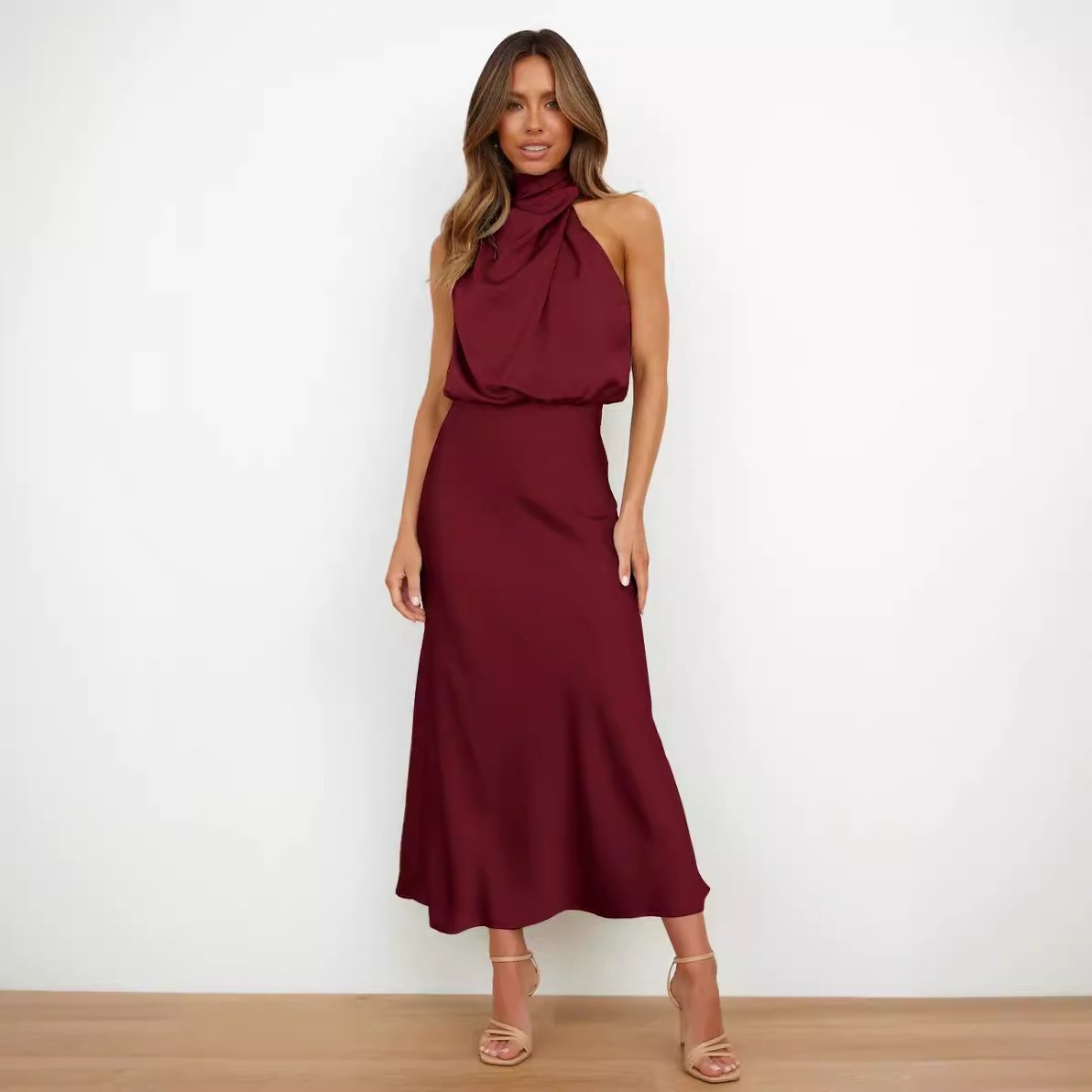 Saten Elbise Kolsuz Halter Yak - Maxi Dress Halter incelemesi ve fiyatı
