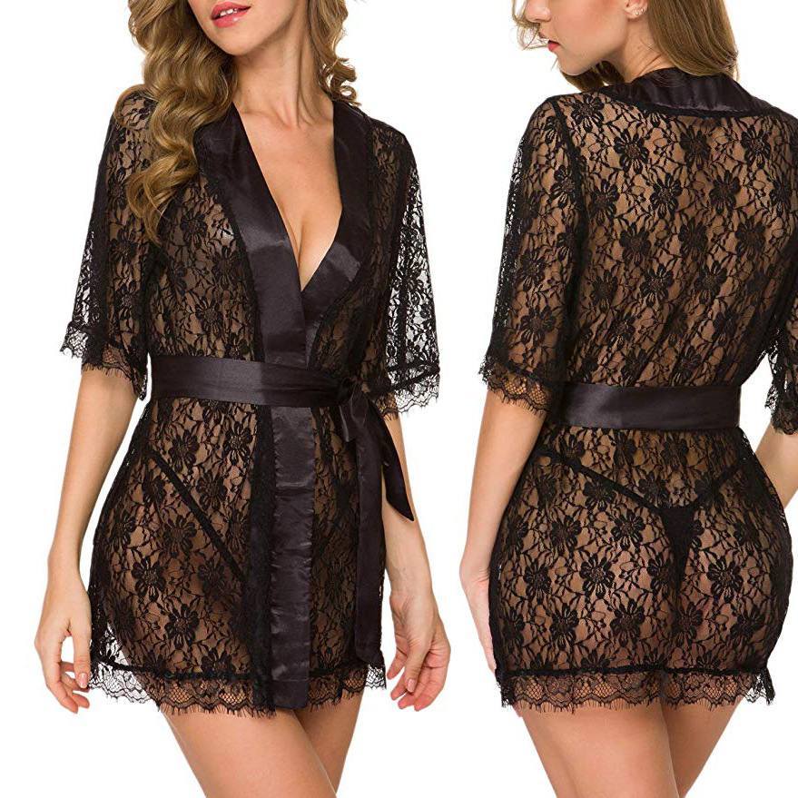 Çiçekli Dantel V Yaka Gecelik  - Kimono Sheer Floral incelemesi ve fiyatı